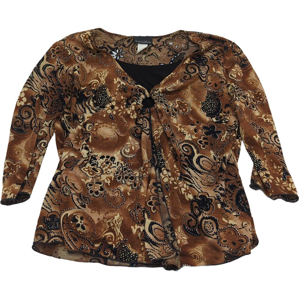 Brittany Black L Brown Black Tie-Front Paisley Top